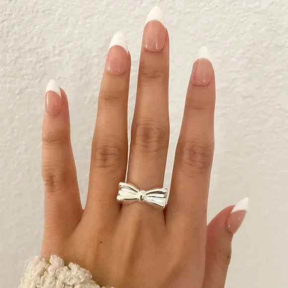 925 Sterling Silver Chunky Ring Bow Ring Statement Ring Silver Bow Ring - Picture 7 of 9